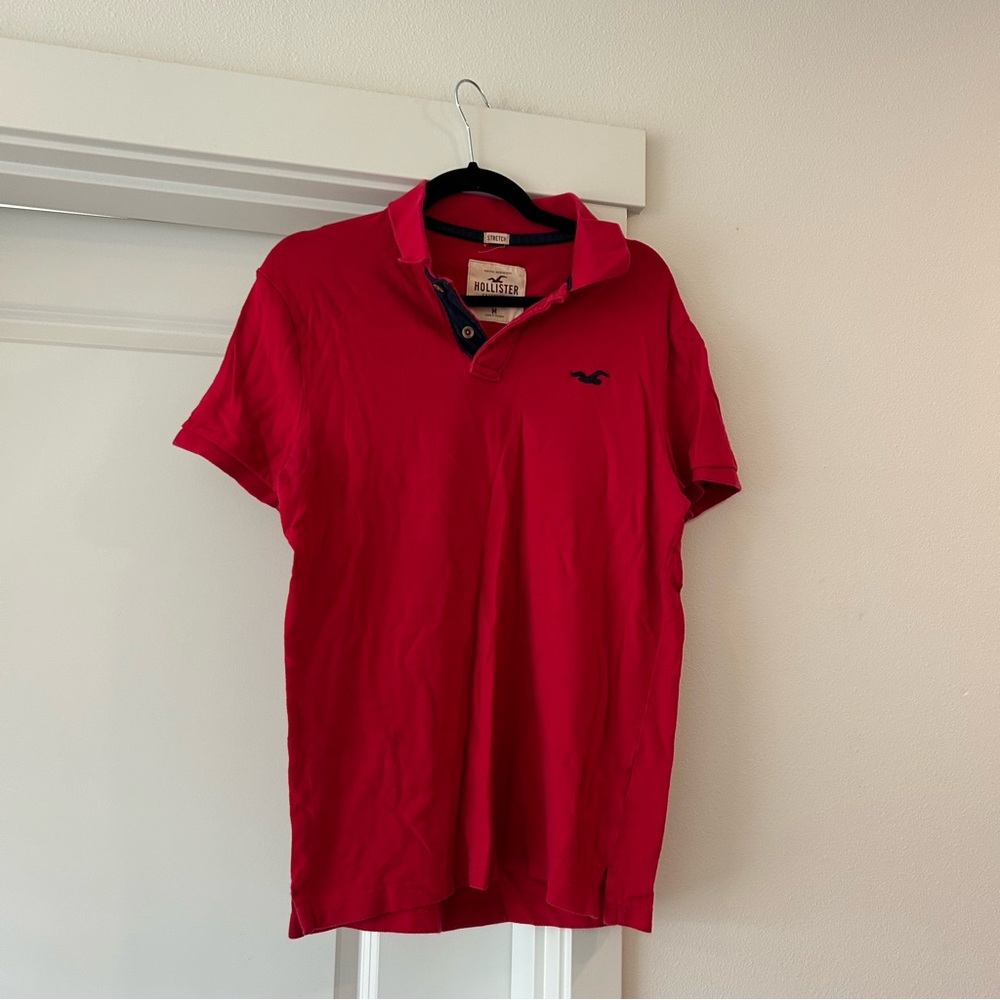 Hollister cotton stretch red polo tshirt in medium y2k